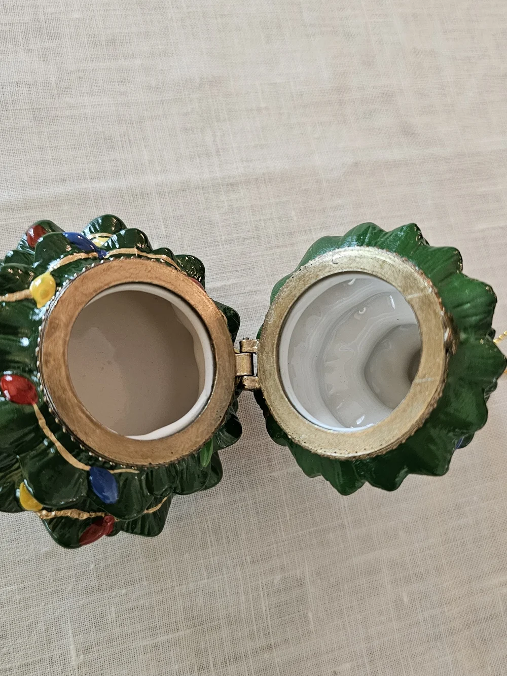 Vintage Christmas Tree Hinged Trinket Box Porcelain Ornament -New In Box